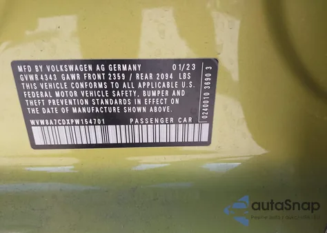 2023 Volkswagen Golf Gti 2.0T 40Th Anniversary Edition from USA, damaged, VIN WVW8A7CDXPW154701